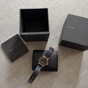 Marc by Marc Jacobs Black Leather Watch with Gold Accents Vintage